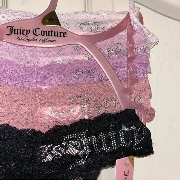 Juicy Couture Lace Thong Panties Womens Large 5 Pair Bling Logo Assorted Colors - Picture 3 of 7